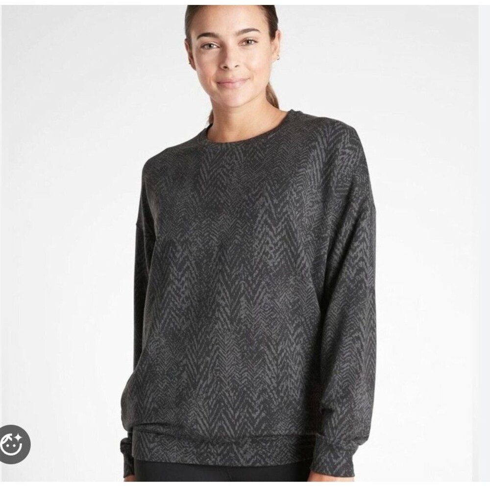 Athleta Studio To Street Splatter Print Black & Grey Crewneck Relaxed Pullover